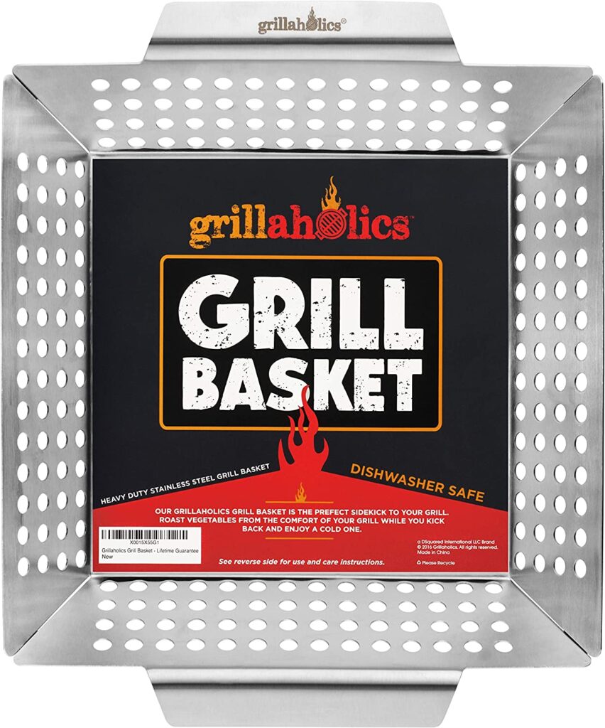 Grillaholics Heavy Duty Grill Basket - Large Grilling Basket for More Vegetables - Stainless Steel